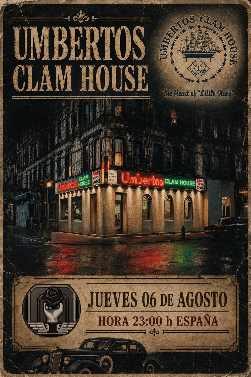 Miilagritos_'s tweet photo. "Hay puertas que solo se abren una vez. Esta noche, Umberto's Clam House os da la bienvenida. Entrad y sed parte de la historia." @ColomboCrimeFam  Os esperamos esta noche en la sala de @SrKennyH ⚓️ https://t.co/uqxisCt6NP