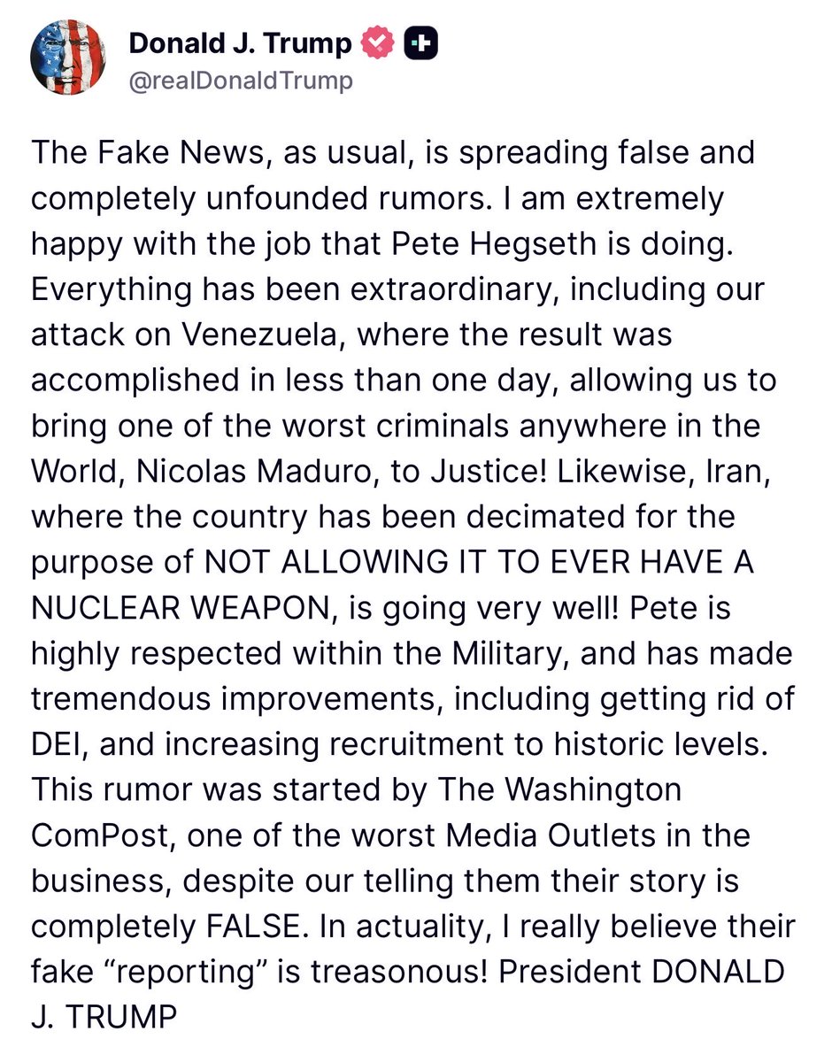 MAGAVoice's tweet photo. 🚨 BREAKING: President Trump completely shuts down the FAKE News standing up for Pete Hegseth

Pete Hegseth is doing a GREAT Job 🔥 https://t.co/jpZYqhsdJ0