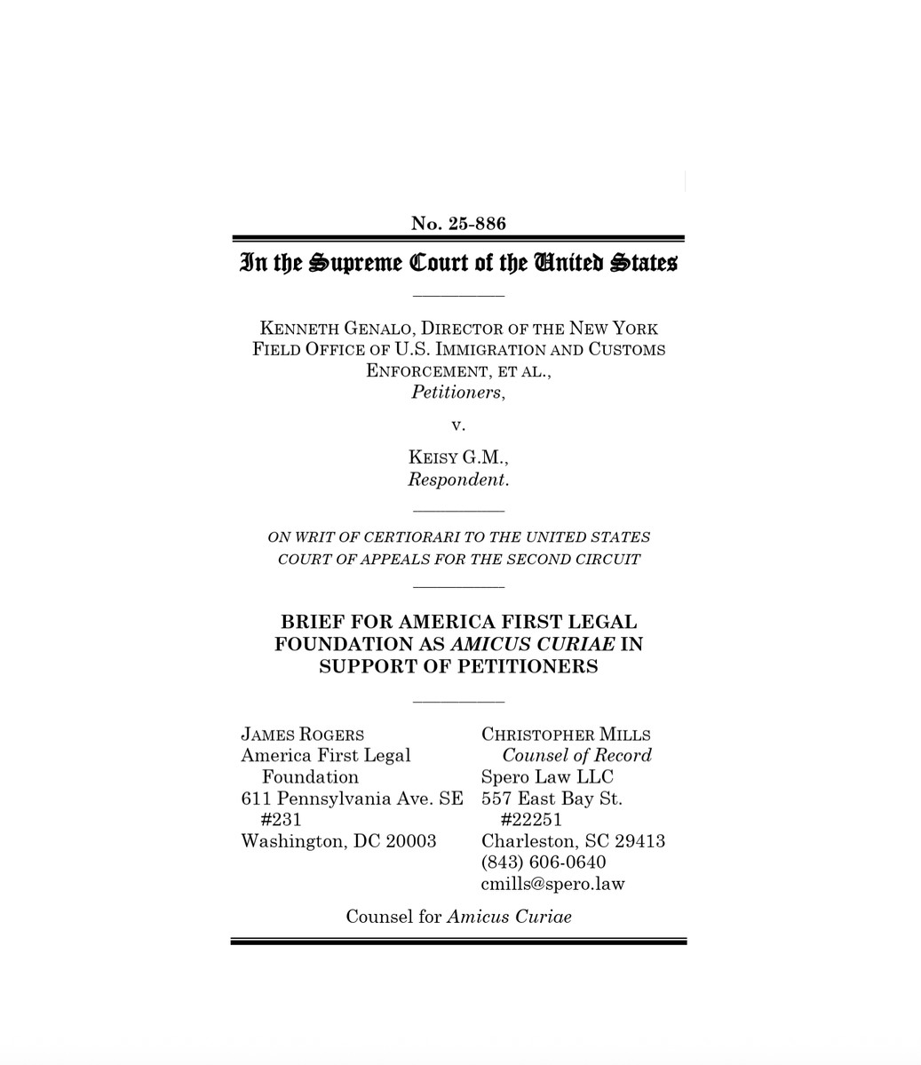 America1stLegal's tweet photo. 🏛️NEW SCOTUS BRIEF — America First Legal is calling on the U.S. Supreme Court to affirm that criminal aliens MUST BE DETAINED until their removal proceedings are complete–and not released onto American streets. https://t.co/hMBoP6bQIO