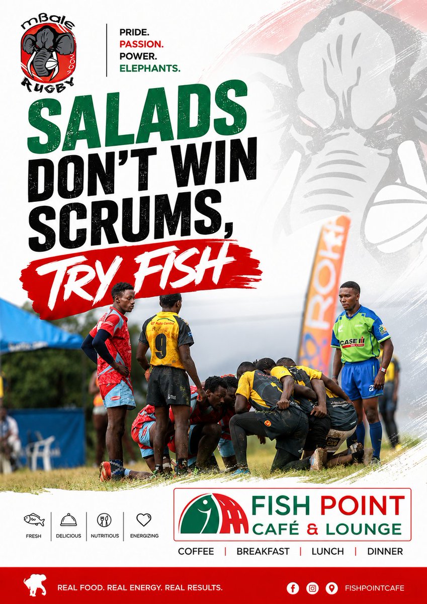 ElephantsRugby's tweet photo. Lunch hour is closing in! As you think about your next meal, look no further than Fish Point Café &amp; Lounge—serving delicious breakfast, lunch and dinner. 🐟🍽️

#MbaleElephantsRFC #MbaleEaglesRFC #MbaleCity #MbaleRugby #UgandaSocial https://t.co/GFOahsJapo