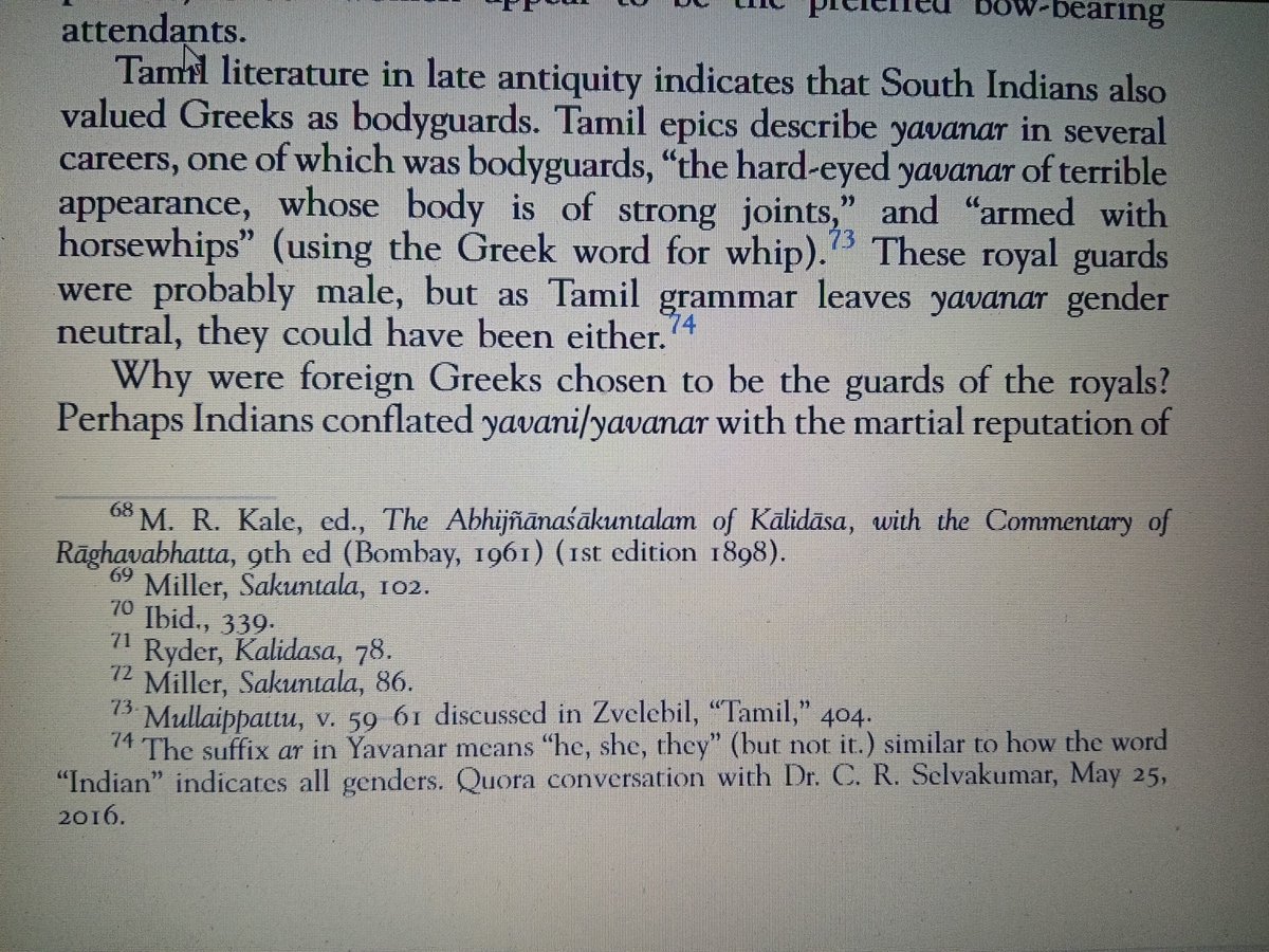 BmaAnirudh's tweet photo. Kathryn Hain says that the Mullaipattu, in verses 59-61, refers to "Yavanas armed with horsewhip s" explicitly using the Greek word for "whip". However the actual text doesn't even make mention of whips, only reins. @cobbaltt does the word "மத்திகை" have any connection to Greek ? https://t.co/CkZ9JBltne