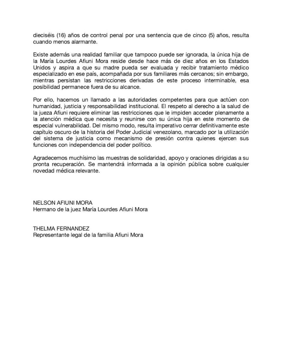 nelsonafiuni's tweet photo. Comunicado Público de estado de salud de La jueza @mariafiuni https://t.co/PLuZBWKxLM