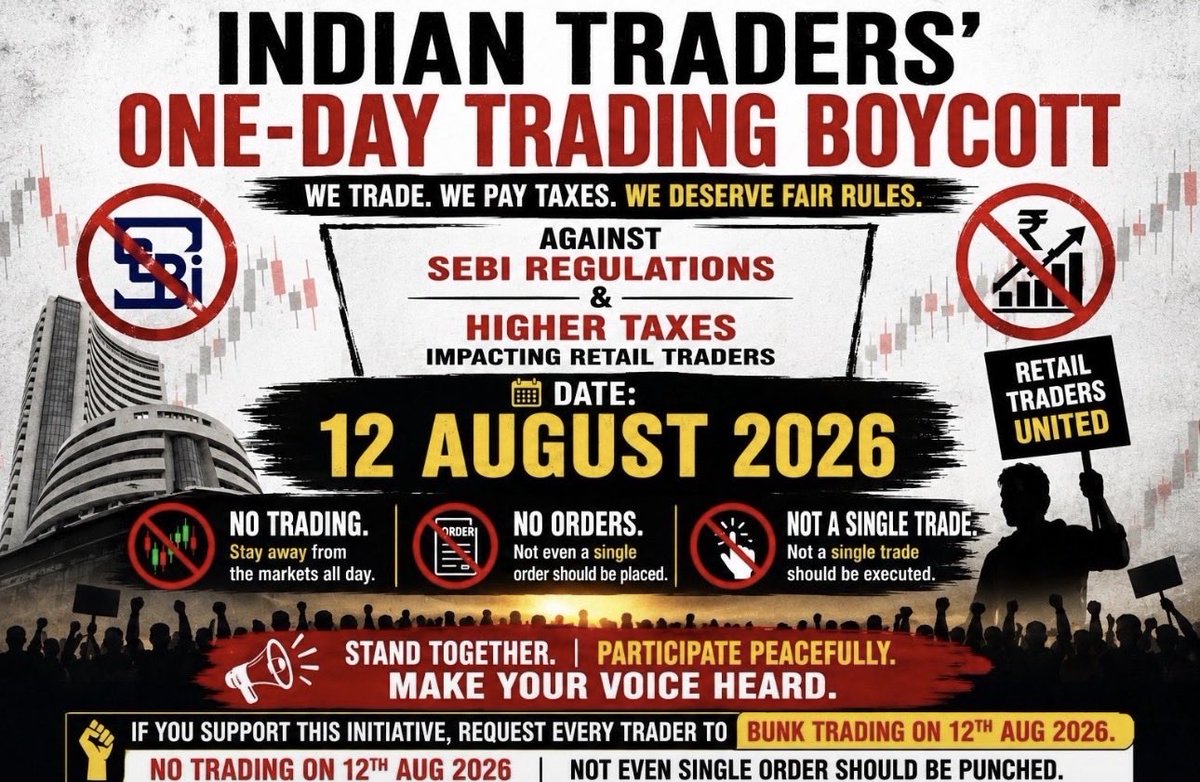 rajvirrsingh's tweet photo. #NotradingonAug12th
#Fiis #Diis #Nifty #Banknifty #Stockmarketsindia #BanCas
IF CAS IS IMPLEMENTED AND NOT ROLLED BACK WE WILL SHOW POWER BY NOT TRADING AND INVESTING AT ALL 💪💪💪💪💪💪💪
@SEBI_India @nsitharaman @AmitShah @narendramodi @RahulGandhi
@Shehzad_Ind @SupriyaShrinate @ManishNifty @_anujsinghal @AnilSinghvi_ @AshVerma111 @virendraonNifty @NeerajCNBC @5WavesOfficial