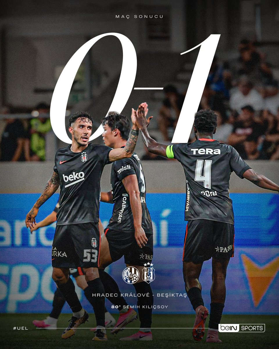 beINSPORTS_TR's tweet photo. ⚫⚪ Temsilcimiz Beşiktaş, UEFA Avrupa Ligi 3. eleme turu ilk maçında Hradec Kralove karşısından galibiyetle ayrıldı!

🇨🇿 Hradec Kralove 0-1 Beşiktaş 🇹🇷 | #UEL https://t.co/1rOSmGTvhi