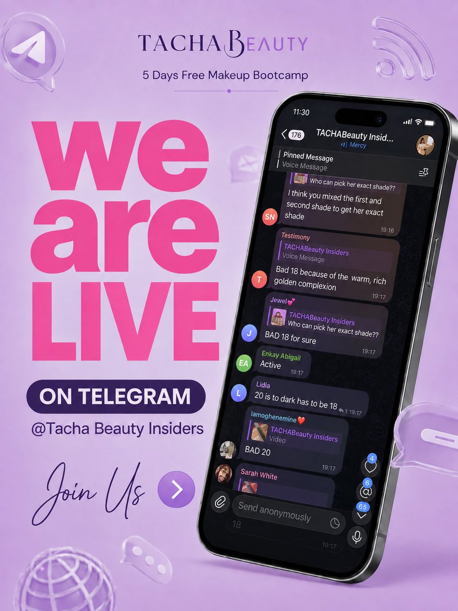 TachaBeautyHQ's tweet photo. We’re LIVE on Telegram, and the beauty lessons have begun💃

Don’t just scroll… join us!!

Drop a 💜 in the comments once you’ve joined the community.

#tachabeautyhq 
#MakeupBootcamp https://t.co/Z8UKWAGukR