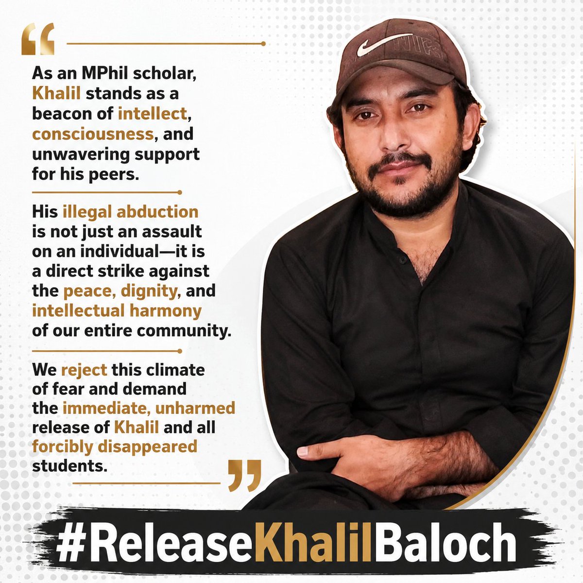 ReleaseKhalil's tweet photo. As an MPhil scholar, Khalil stands as a beacon of intellect, consciousness, and unwavering support for his peers. His illegal abduction is not just an assault on an individual—it is a direct strike against the peace, dignity, and intellectual harmony of our entire community https://t.co/XWbIaeE4Tb