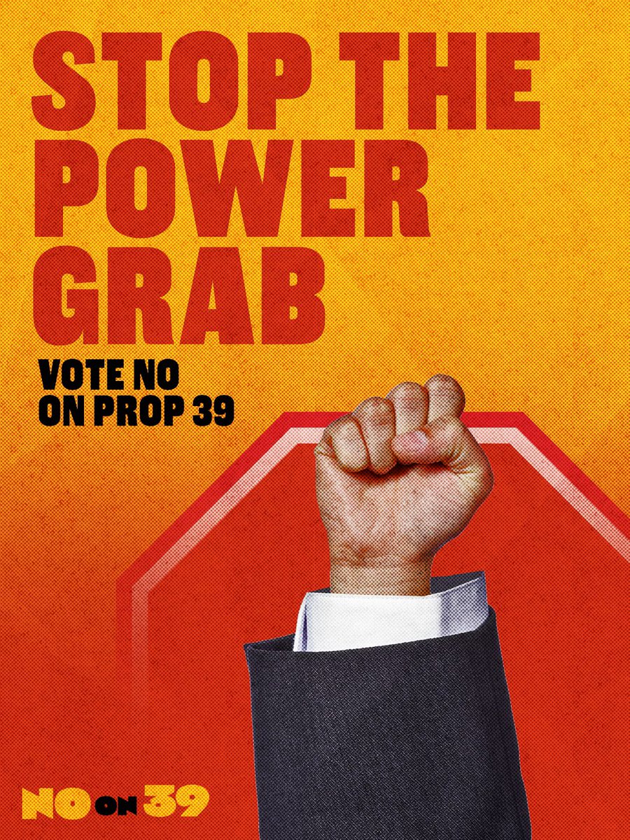 NoOnCAprop39's tweet photo. Donald Trump and MAGA activists are trying to rig the election by creating even more barriers to vote.

This is a pattern of nationwide attacks on voter rights – but California won’t stand for it.

Vote NO on Prop 39 to stop the power grab in our state! https://t.co/5EYy2uvwfZ