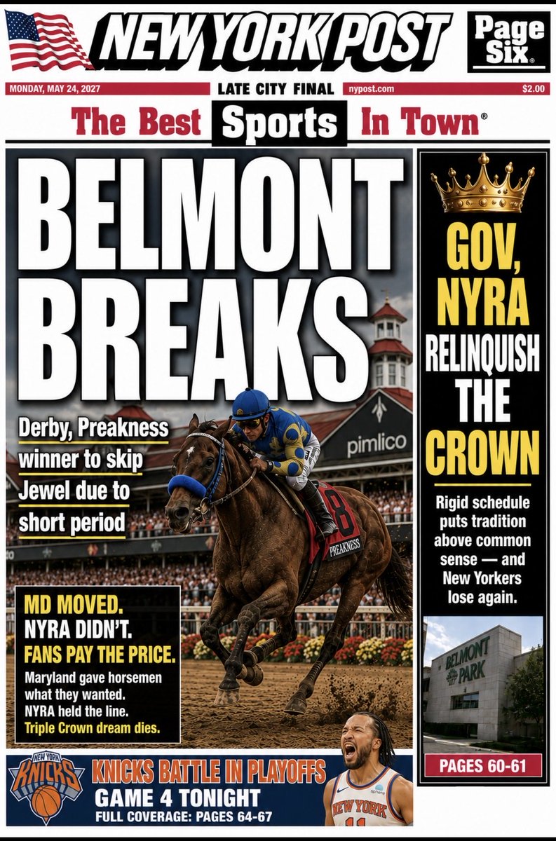 Dave55108's tweet photo. @ToddTTV @Saratoga1863 @AlbanyAirport @FOXSports Please print a couple of these friendly reminders of what NYC media will say if Derby/ Preakness winner skips Belmont because of race timing. https://t.co/43Qe6hiVgV