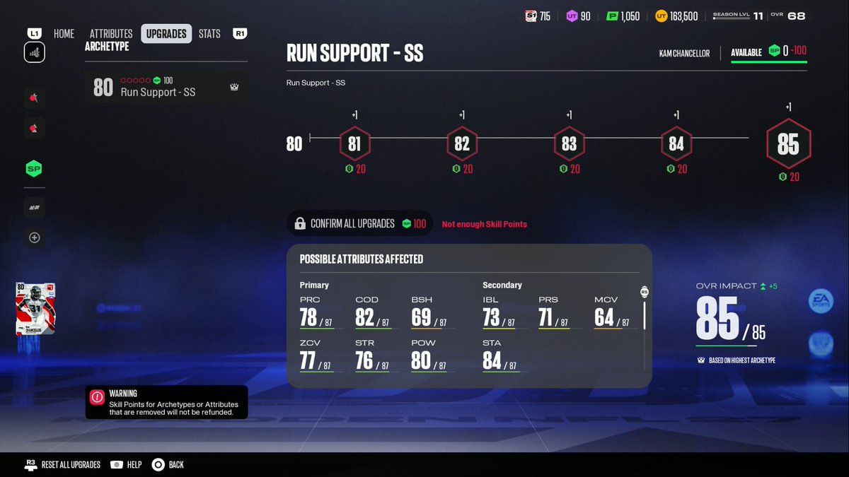 SwiftYouTube_'s tweet photo. Season 1 Player Upgrades

- Takes 100 skill points to max a card
- The "season 1 upgrade token" gives 20 points
- Tokens cost 375 season tickets in the store

1,875 season tickets = 85 overall. WOW https://t.co/VmmSVSjfqs