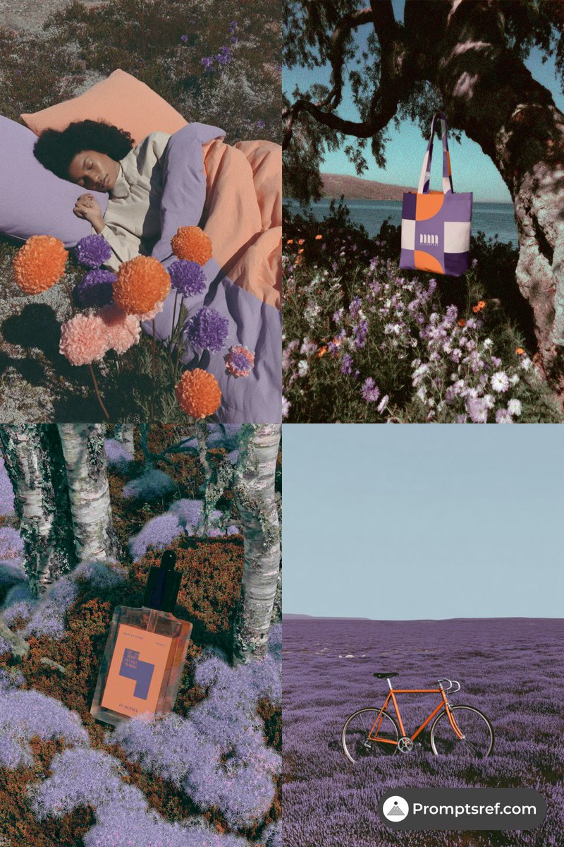 promptsref's tweet photo. This SREF turns products into dreamy magic-real 3D still lifes: violet-orange skies, polished textures, poetic commercial scenes. Perfect for fashion, beauty, album covers. Full prompts in comments.
--sref 3613110267
#midjourney #sref https://t.co/M2HW6EKEy0