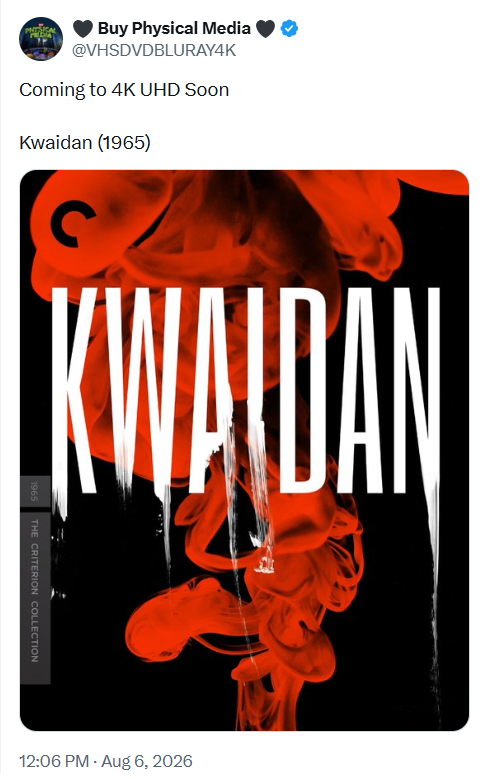 TheDiscFather's tweet photo. "cOmIng sOoN" Really? We all know when Criterion makes announcements.

Once again the clown has run from bluray .com to pretend to have a sCoOp!

Seriously that's it. No official announcement of an imminent ("soon") release. We all can extrapolate on our own without hyperbole. https://t.co/g8BdmSK1hd