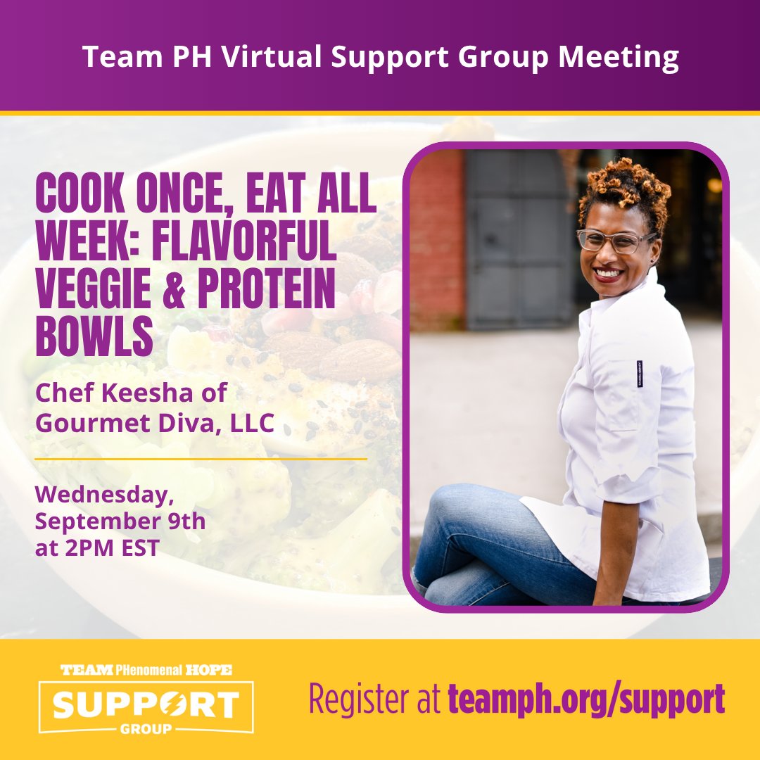 teamphhope's tweet photo. 🥗 Join us September 9th at 2PM ET as Chef Keesha of Gourmet Diva, LLC demonstrates how to build flavorful veggie and protein bowls you can prep once and eat all week.
Free & virtual. Register: https://t.co/N5TOk7oB8L
#PHenomenalHope #SupportGroup https://t.co/fumXoVtzYW