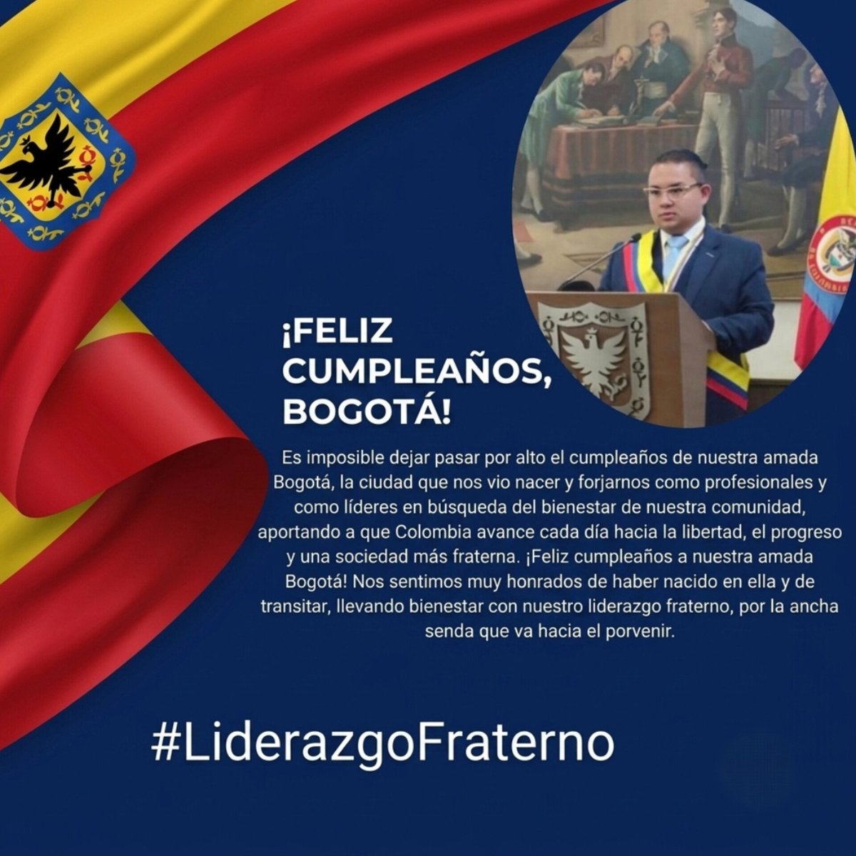 JoseLuisLider7's tweet photo. Hoy nuestra amada Bogotá cumple un año más de historia, cultura y resiliencia. Como bogotano y servidor de esta ciudad, me llena de orgullo aportar diariamente desde el trabajo riguroso y el liderazgo fraterno para construir una comunidad más justa, segura,própesra y fraterna. https://t.co/bK5Su5Nxy7