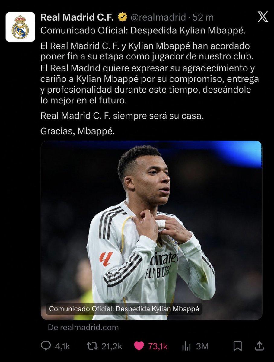 ESnomanu's tweet photo. Ni el fichaje de Rodri. Ni la renovación de Vinicius. Ni la venta de Camavinga. 

Lo que de verdad me ilusionaría de verdad sería este comunicado. https://t.co/ZCL5VDvUJq