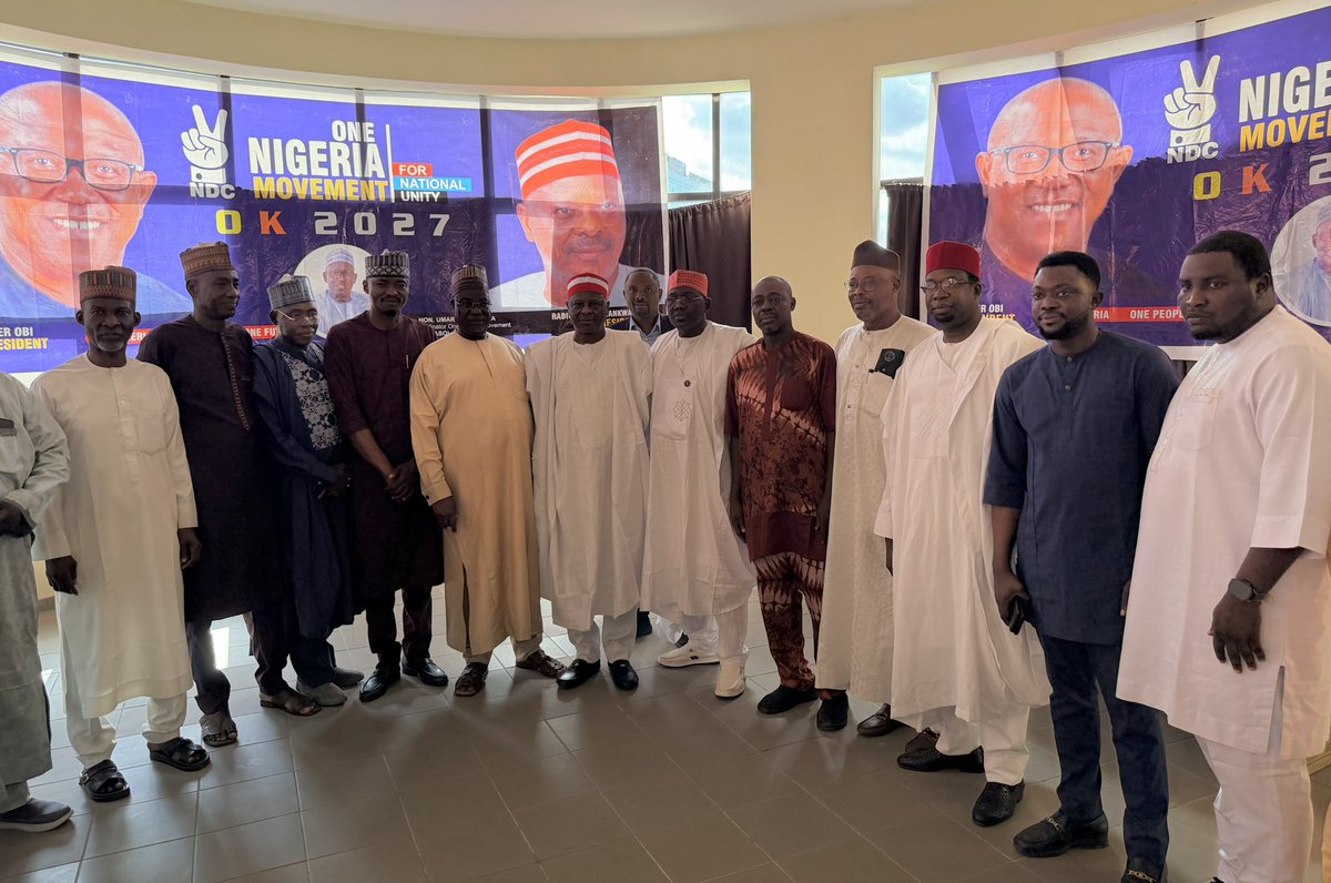 SaifullahiHon's tweet photo. The NDC Vice Presidential Candidate, His Excellency, Sen @KwankwasoRM , PhD, FNSE, today, thursday (6 August, 2026), paid a courtesy visit to the office of the One Nigeria Movement in Abuja, where he held fruitful engagements with the leadership of the organisation. https://t.co/aqkLlBPBAB