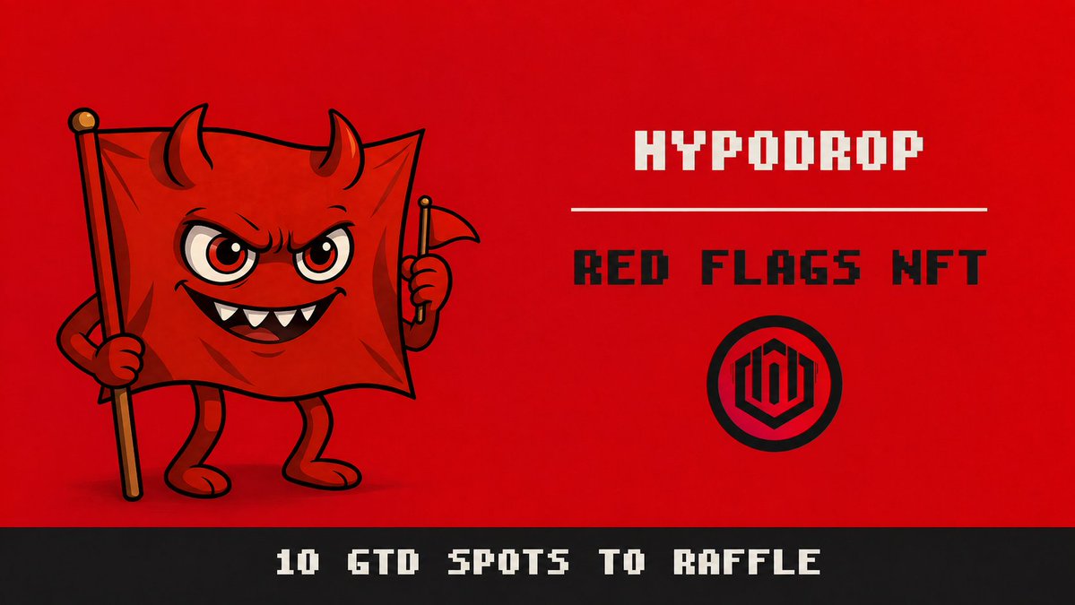 Hypodrop's tweet photo. We are giving away 10 GTD spots for Red Flags ❤️

✅ Red Flags NFT ( Freemint ) is building a unique NFT ecosystem focused on community engagement, digital collectibles, and expanding Web3 experiences for holders. 🚩✨ (Redflags)

🔗 To enter:

1️⃣Follow @Hypodrop & @RedFlags_NFT
2️⃣Like + RT this post & the tweet QRTed.
3️⃣Drop your ETH addresses in the comment

⏳48 Hours to Join, Good Luck