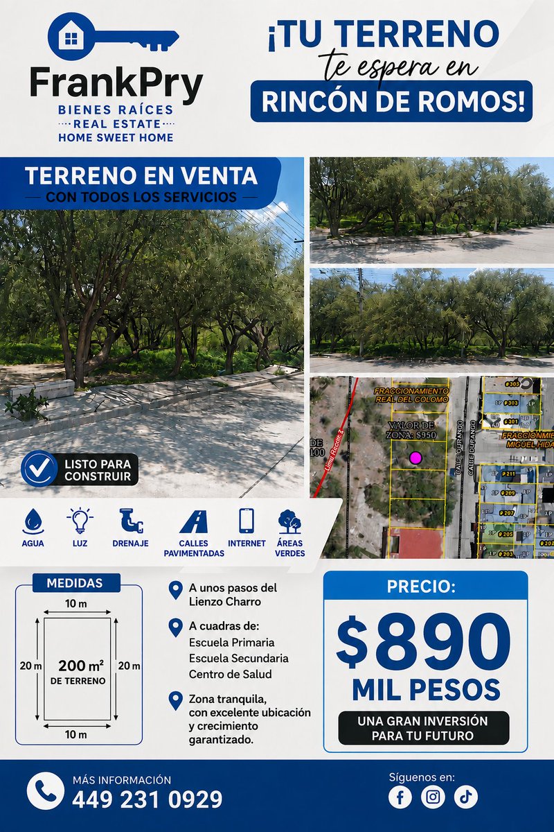Primy69's tweet photo. 🏡 ¡Invierte en tu futuro en Rincón de Romos! 🌳
¿Buscas un terreno con excelente ubicación y listo para construir? Esta es una oportunidad que no puedes dejar pasar.
📍 Rincón de Romos, Aguascalientes ✅ Terreno de 200 m² (10 x 20 m) ✅ Todos los servicios. https://t.co/23cuCFtb0o