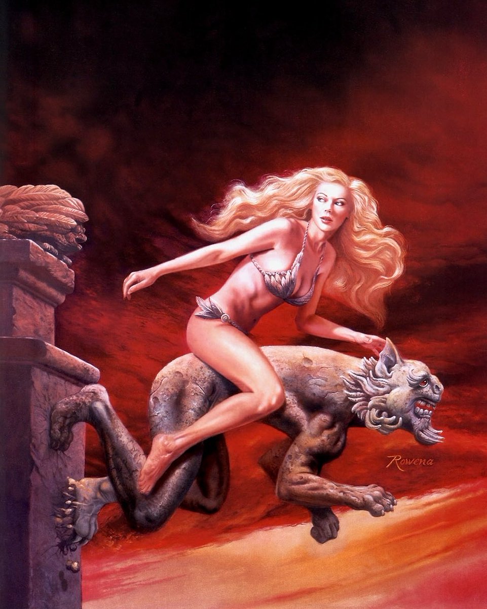 HeavyMetalInk's tweet photo. Art by Rowena Morrill 🐉🗡️ 

One of the first women to make a lasting impact on paperback cover art, she created unforgettable paintings for authors including Isaac Asimov, Philip K. Dick, Anne McCaffrey, and Piers Anthony. https://t.co/lpZbA4yF8d