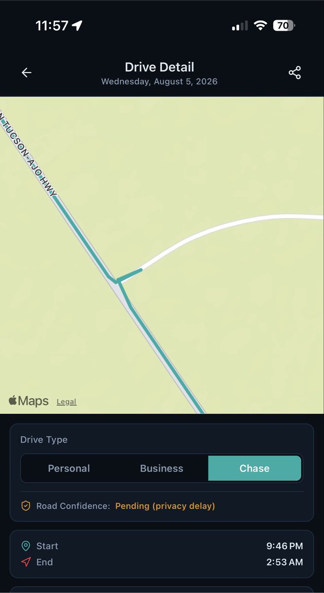 MikeOlbinski's tweet photo. Btw I could look back and see right where I pulled over cause the app tracks your chases! https://t.co/hiPdGT9DlF