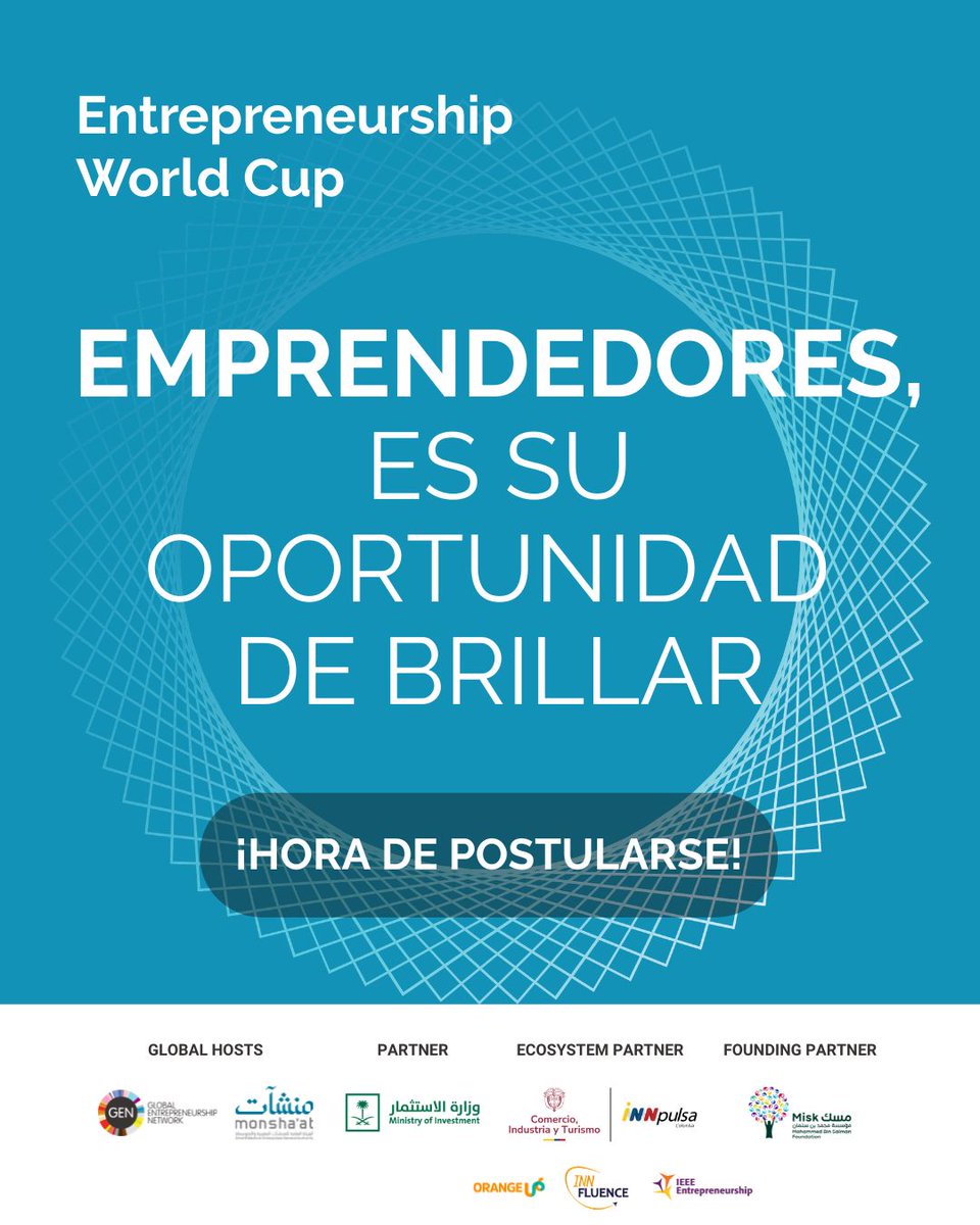 InnpulsaCol's tweet photo. Si estás construyendo algo en lo que realmente crees, esto es para ti, postúlate a la #EntrepreneurshipWorldCup 🏆

Hay cuatro categorías y un millón de dólares en premios:

💡 Etapa de idea.
✅ Etapa temprana.
📈 Etapa de crecimiento.
🤖 Inteligencia Artificial.

Más información en: https://t.co/X1lzKAqJr2