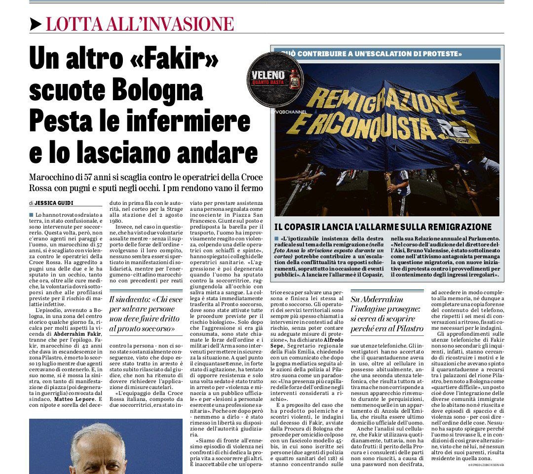 LadyAfro17's tweet photo. 6 agosto 2026, Italia
UN ALTRO CASO “FAKIR” A BOLOGNA, E IL COPIONE NON CAMBIA
(la Verità)
Un uomo di 57 anni ha aggredito due operatrici della #Croce_Rossa a pugni e sputi negli occhi, mandandole dritto al pronto soccorso.
Fermato e subito rilasciato, inspiegabilmente.
Stessa città, stessa violenza e stesso finale a poca distanza dal caso di #Abderrahim_Fakir.
Il sindaco maranza #Lepore recita la parte, mentre il #Copasir avverte che il dibattito sulla "remigrazione" rischia di soffiare sul fuoco delle tensioni sociali (qualcuno spieghi loro che non vogliamo più questa feccia in Italia!)
#6agosto #7agosto #Italia
#Bologna #Migranti
#Fakir #Illegals #Clandestini
#EurasiaNews
https://t.co/X08Z4SaiGT