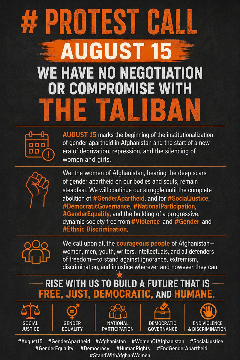 pazhvak_Halima's tweet photo. #15august
We have no demands from the #Taliban. We continue our struggle for social justice, gender equality, and democratic governance
@SR_Afghanistan @SimaNoori1 @heatherbarr1 @NilofarAyoubi #un #woman #NoToTalibaan #UNAMADontSupportTaliban https://t.co/OkG3tv93Iq