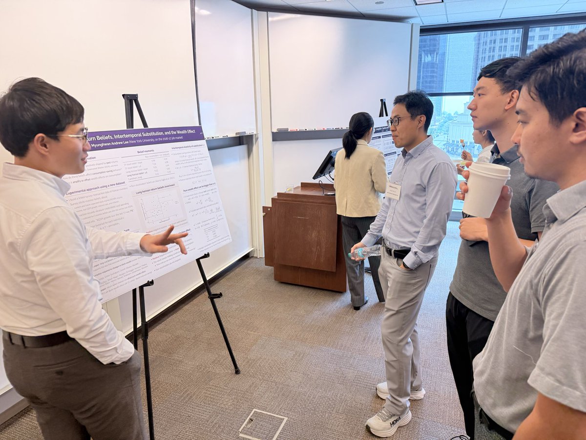 MFRProgram's tweet photo. Exciting to see research by our promising young scholars! Today we have @AllaireNolwenn (Columbia), Shirui "Suri" Chen (UChicago), Chang-Shu Chung (Baruch), Myunghwan Andrew Lee (NYU), and Zijia Liu (INSEAD) #MFRSummerSession #MacroFinance #EconTwitter https://t.co/DRz4yrR7db