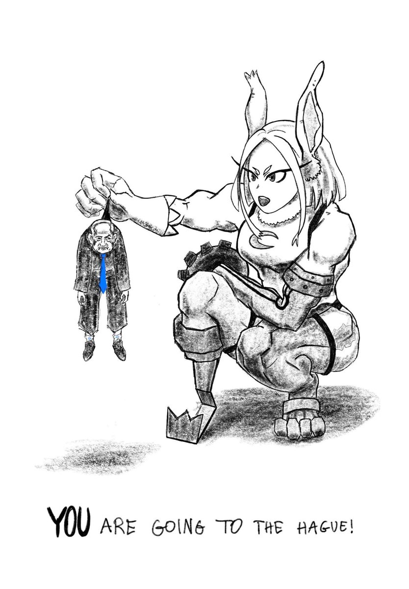 gnudtzmann's tweet photo. Drew the character because my daughter asked me to, and decided to put it to good use.

Put him away. 

#mirko #MyHeroAcadémia #arrestnetanyahu https://t.co/sl9OVUDap9