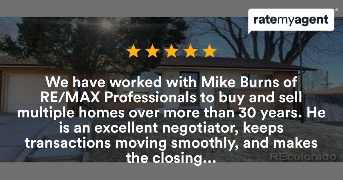 MikeburnsBurns's tweet photo. My latest RateMyAgent review in Denver.

https://t.co/NpNI0Vrfbg

...
#ratemyagent #realestate #REMAX_Professionals https://t.co/IjDbxHaTo7