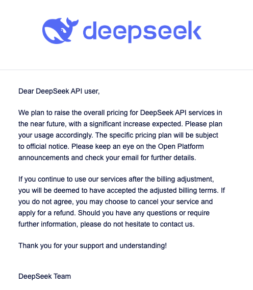 jeremychone's tweet photo. Significant price increase expected

DeepSeek's cheap days may be over

DeepSeek v4-flash was already pricier than Luna on real tasks

It'll be interesting to see v4-pro's price

I am aaig DeepSeek fan and user, but OpenAI Luna my first choice for now (mostly #rustlang coding) https://t.co/Mk6OXBDv1R