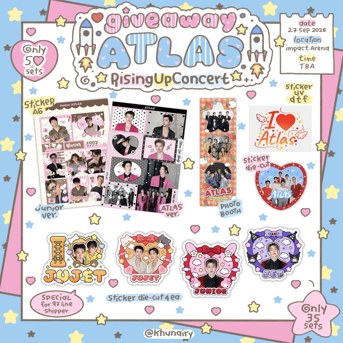 khunairy's tweet photo. pls kindly rt ૮ ⸝⸝ᵔ ᵕ ᵔ⸝⸝ ྀིა 
꒰ིྀ ᵎᵎ giveaway #ATLASRisingUpConcert ᵎᵎ  ꒱ིྀ 

₊୨ৎ 27 Sep 2026 ྀི 
at 𑣲⋆Impact Arena 
time tba ✧ 𓈒 ᱸ

🎀 more details in mention naka

#GiveawayAlis https://t.co/Eho1pWKTpw