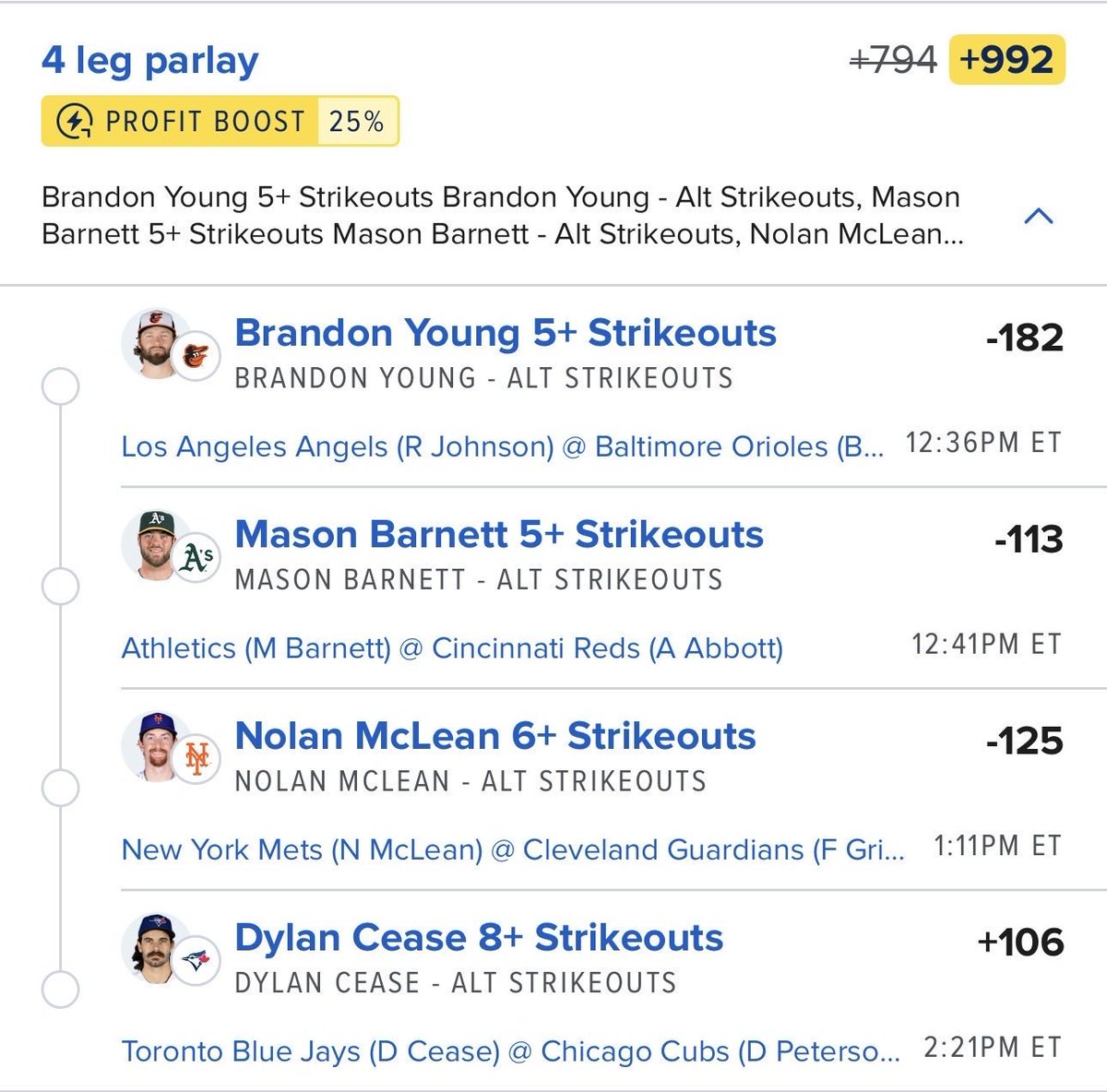 tailsports01's tweet photo. +1000 EARLY STRIKEOUTS PARLAY🪓

Might as well get the day started with these guys.

MOW ‘EM DOWN🚜 https://t.co/wViJK6lbhr