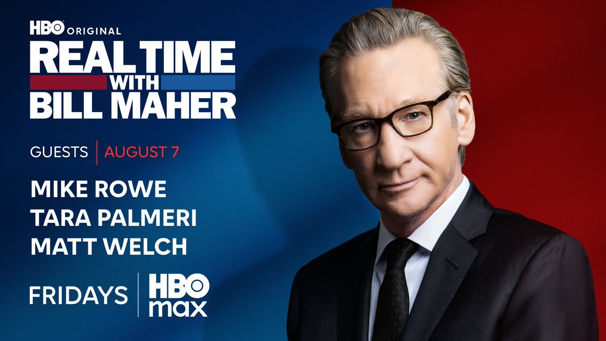 RealTimers's tweet photo. FRIDAY: @BillMaher welcomes @mikeroweworks, @tarapalmeri + @MattWelch to Real Time @HBO!
Reply with a question and join the conversation after the show on #RTOvertime. https://t.co/Gz5Ydi14Rt