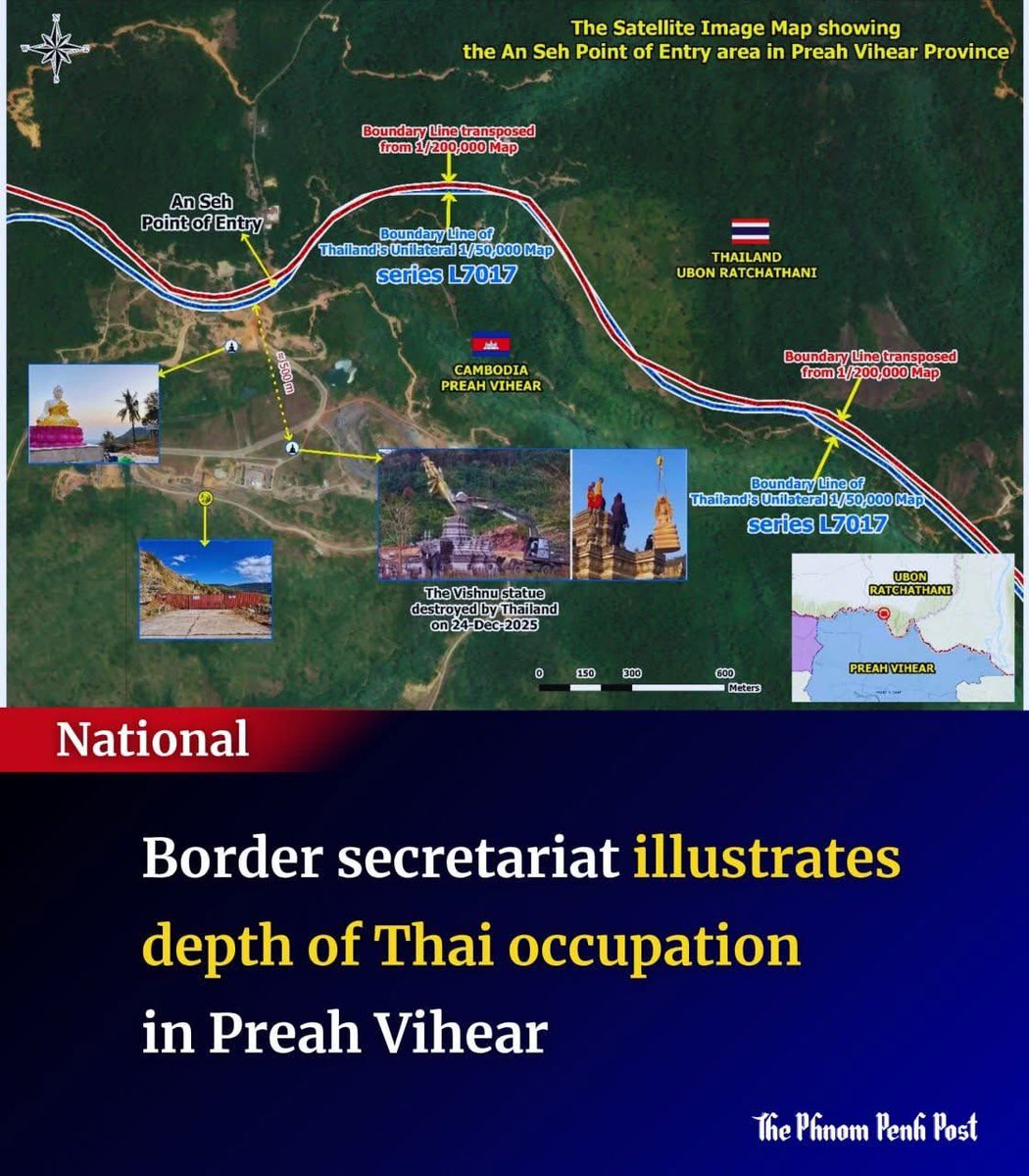 LimPengkheang's tweet photo. The Thai government will continue to adhere to the 1:50,000 scale map while the Cambodian government has proposed that the UN recognize the 1:200,000 scale map. The statement on this point is surprising because this issue has been widely discussed in Thai society and it is already recognized that the 1:50,000 scale military map cannot be used as a basis for international legal disputes.
Another important point regarding the map is that on the edge of the map, it is clearly stated that it cannot be used as a reference for the border line. I believe that the Prime Minister and Deputy Prime Minister can request the military map to come and examine it in person.
The Thai government and relevant officials must be well aware that the 1:200,000 scale demarcation map is used for both the Thai-Lao and Thai-Cambodian borders at the same time. Therefore, in practice, it is impossible for the Thai-Cambodian border to use the 1:50,000 scale military map but the Thai-Lao border to use the 1:200,000 scale demarcation map.
In addition to the General Department of Military Maps, the General Department of Treaties and International Law also knows very well which map is used in international law. If the Prime Minister and Deputy Prime Minister do not have confidence, they can directly inquire from both institutions, especially the General Department of Treaties and International Law, which is a unit directly under the Ministry of Foreign Affairs of Thailand. Similarly, the Prime Minister can summon the Director General of the General Department of Military Maps to verify the accuracy of the map.
#ThailandInvadeCambodia