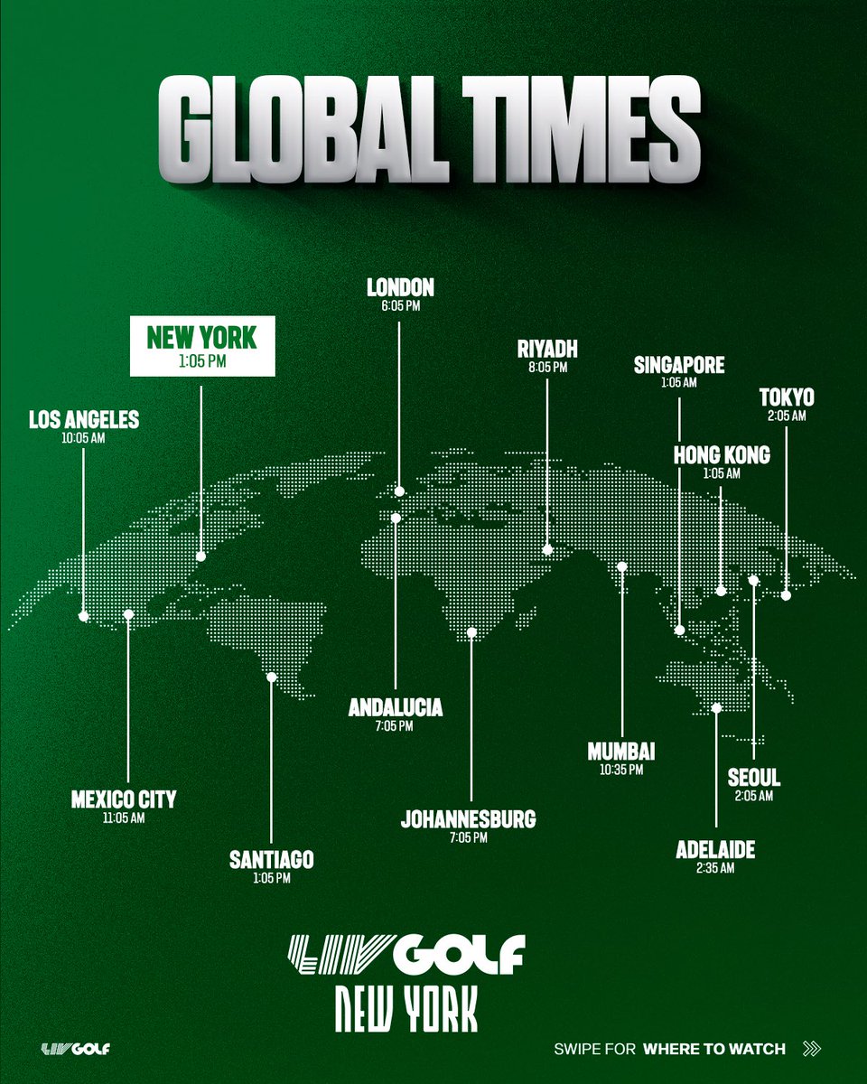 livgolf_league's tweet photo. Where to watch from around the world 🌍 

Tune into LIV Golf New York from 1:00PM ET 👀

#LIVGolfNewYork https://t.co/h5MxBdNCl5