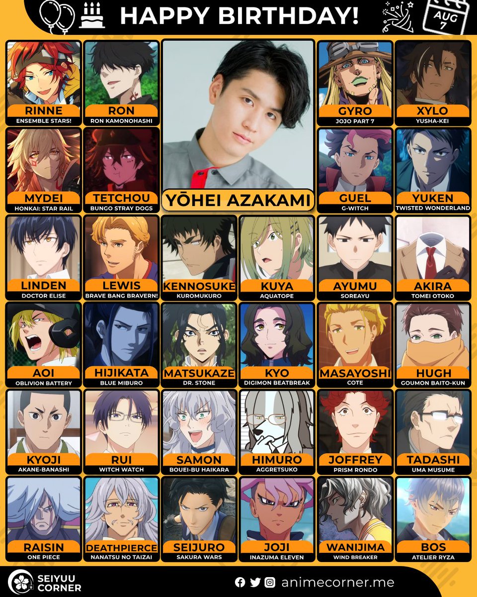 seiyuucorner's tweet photo. Happy birthday Yohei Azakami! 🎉 

Let's wish him all the best @azakami_youhei 

#YouheiAzakami #阿座上洋平 #阿座上洋平生誕祭2026 https://t.co/3g1MdNeWXu