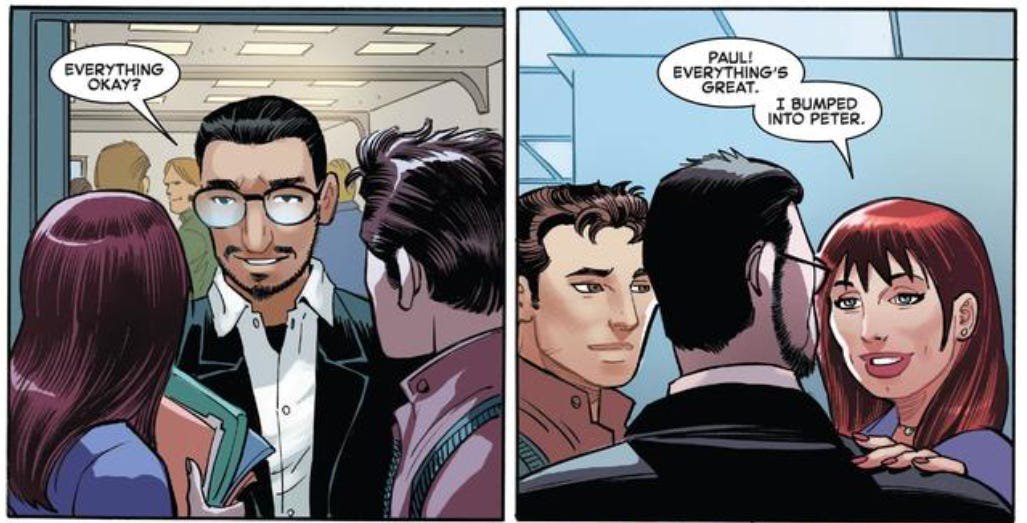 KinguWorks's tweet photo. El mayor monstruo y villano más odiado por todos los fans de cómics en general

Okno pero si, Paul es un personaje introducido durante la etapa en que Zeb Wells estuvo a cargo de los cómics de spiderman que fue una etapa muy pero MUY odiada, es introducido como el nuevo amor de MJ, así de manera super random cuckeando a Peter y encima durante un tiempo en los comics intentaban venderlo como que era mejor que Peter y que Peter debía aceptarlo y rendirse con MJ porque jamás sería como él o una mmda así, además de que muchos lo veían como un self insert del autor lo cual de ser cierto sería muy xD
