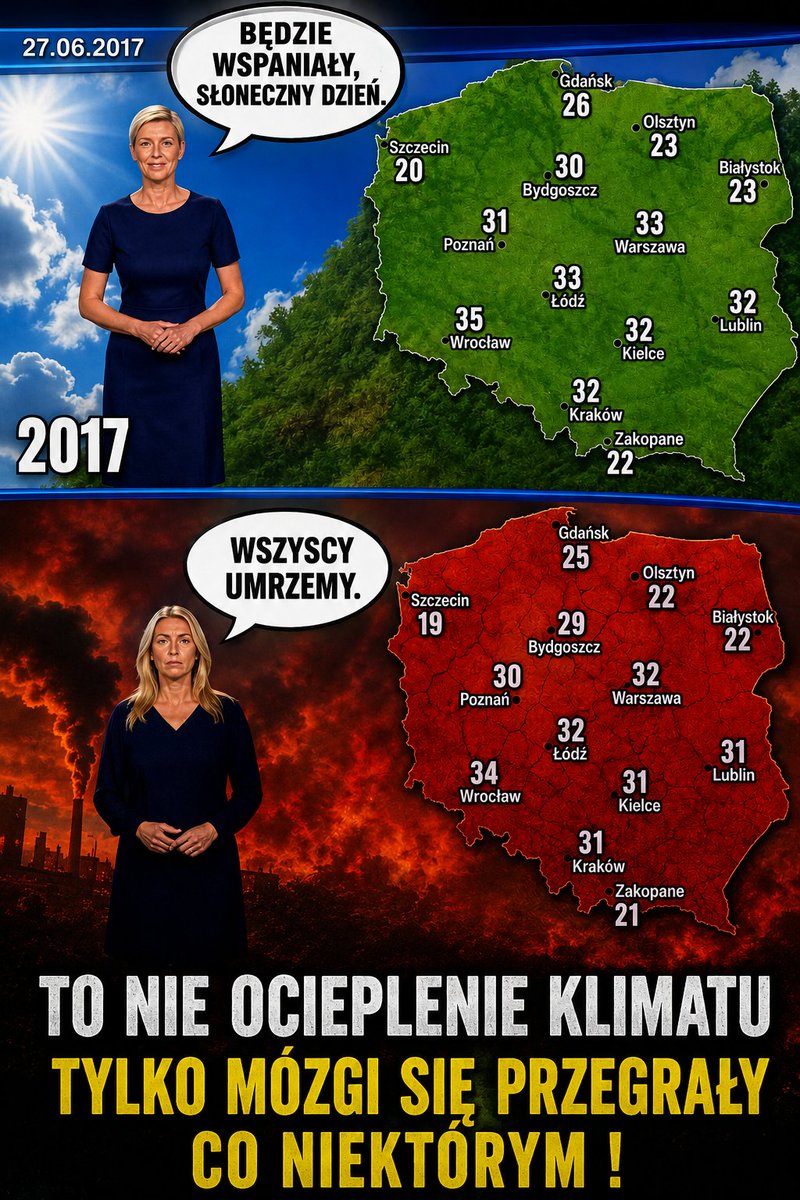 DawidMainkaOKR's tweet photo. Ta sama temperatura. Dwie różne narracje. 🌞➡️🔥
#Pogoda #Klimat #Fakty #ZdrowyRozsądek #Temperatura #Media #Dyskusja #MyślSamodzielnie #Polska 🇵🇱 #Konfederacja #NowaNadzieja #DawidMainka https://t.co/aQTZNKeH5E