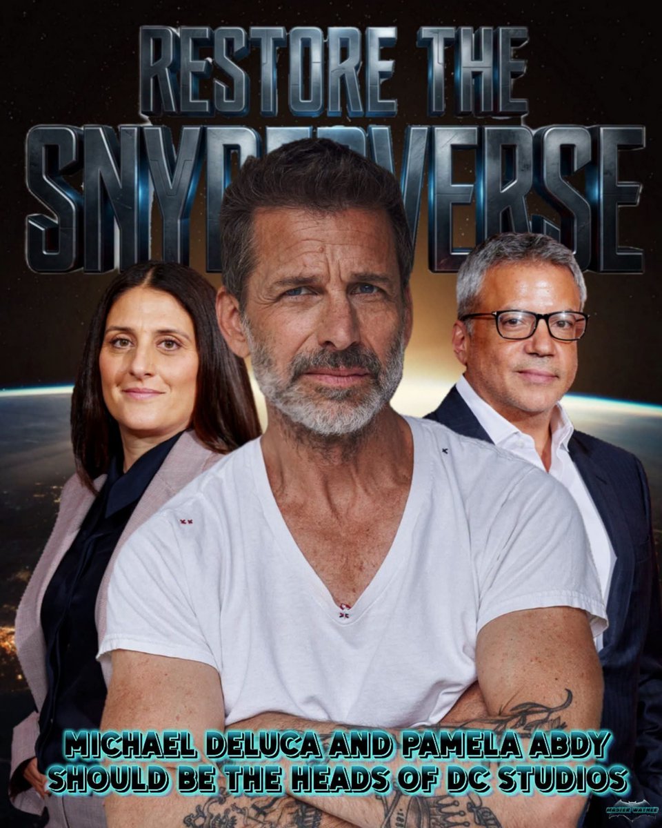 SandMan99588's tweet photo. Zack Snyder's visit to Warner Bros today has reminded the entire Snyderverse community of one thing.. the people leading #DC matter.

If Warner Bros. truly wants to rebuild trust with fans, then Michael De Luca and Pamela Abdy should be leading DC Studios.

Why?

They understood the value of Zack Snyder's DC universe.

Michael De Luca approved Henry Cavill's return as Superman, helping make his Black Adam cameo and official return announcement possible. It showed there were leaders inside Warner Bros. who recognized the demand for Cavill's Superman.

They reportedly began developing a new Man of Steel sequel with Henry Cavill before the change in leadership at DC Studios.

They were reportedly open to continuing existing DC stories rather than immediately discarding the DCEU, giving fans hope that unfinished storylines like could be completed such as Zack Snyder’s Justice League 2 and 3 aswell as Man of Tomorrow with Henry Cavill and Ben Affleck’s solo Batman movie.

They approved Zack Snyder's IMAX 'Full Circle' screenings of Man of Steel, Batman v Superman: Ultimate Edition, and Zack Snyder's Justice League. Zack Snyder publicly thanked Michael De Luca and Pamela Abdy, saying the event including the first ever IMAX screening of Zack Snyder's Justice League would not have happened without their support.

They have also reportedly discussed internally the possibility of releasing David Ayer's original cut of Suicide Squad. While it has never been officially greenlit, multiple reports have suggested De Luca and Abdy were receptive to conversations about the Ayer Cut, showing a willingness to listen to filmmakers and fans.

They have a strong background in filmmaking and understand that audiences connect with bold directors and long term storytelling.

After Henry Cavill's return was announced, James Gunn and Peter Safran took over DC Studios and chose not to move forward with Cavill's Superman, instead launching a new DC Universe with a different Superman. Many Snyderverse fans viewed this as an unnecessary soft reboot that they never wanted or asked for, believing it further divided an already fractured DC fanbase.

The Snyderverse fanbase has spent years proving its passion is not just through hashtags, but through charity work, raising over a Million Dollars for AFSP, supporting Zack Snyder and his family, and continuing to celebrate these films years after their release.

That loyalty deserves respect.

No matter where you stand on the future of DC, it's hard to ignore the excitement whenever Zack Snyder is connected to Warner Bros. His recent visit alone reignited hope and conversation across the fandom. Fans are still engaged because these films meant something to them.

Michael De Luca and Pamela Abdy have already shown they are willing to listen to fans, support visionary filmmakers, and build on what audiences were already invested in. Many fans believe that direction had the potential to unite the DC fanbase instead of starting over.

If Warner Bros. wants to restore goodwill and maximize DC's potential, Michael De Luca and Pamela Abdy should be leading DC Studios.

#RestoreTheSnyderverse #MichaelDeluca #PamelaAbdy #ZackSnyder 🙌💯🔥🖤✨️✨️⚡️⚡️⚡️✨️✨️⚡️⚡️⚡️⚡️🔥🔥🦇🦇🦇🦇🦇🎬📽🎥🎞
