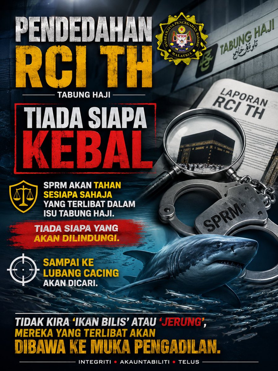 Atila476's tweet photo. Siasatan SPRM terhadap isu Tabung Haji diteruskan secara menyeluruh dengan rakaman keterangan bekas CFO selama tujuh jam, mencerminkan komitmen penguatkuasaan dalam meneliti setiap dakwaan berkaitan salah guna kuasa. https://t.co/7N9HgTq2Ky
