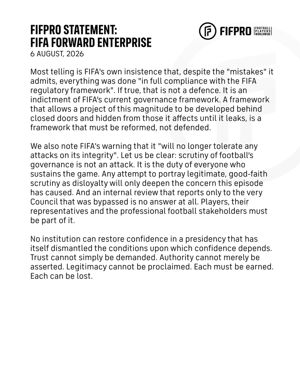 FIFPRO's tweet photo. FIFPRO Statement: FIFA Forward Enterprise 

Full statement: https://t.co/Dgr5J5B87h https://t.co/3hApR3w9LN