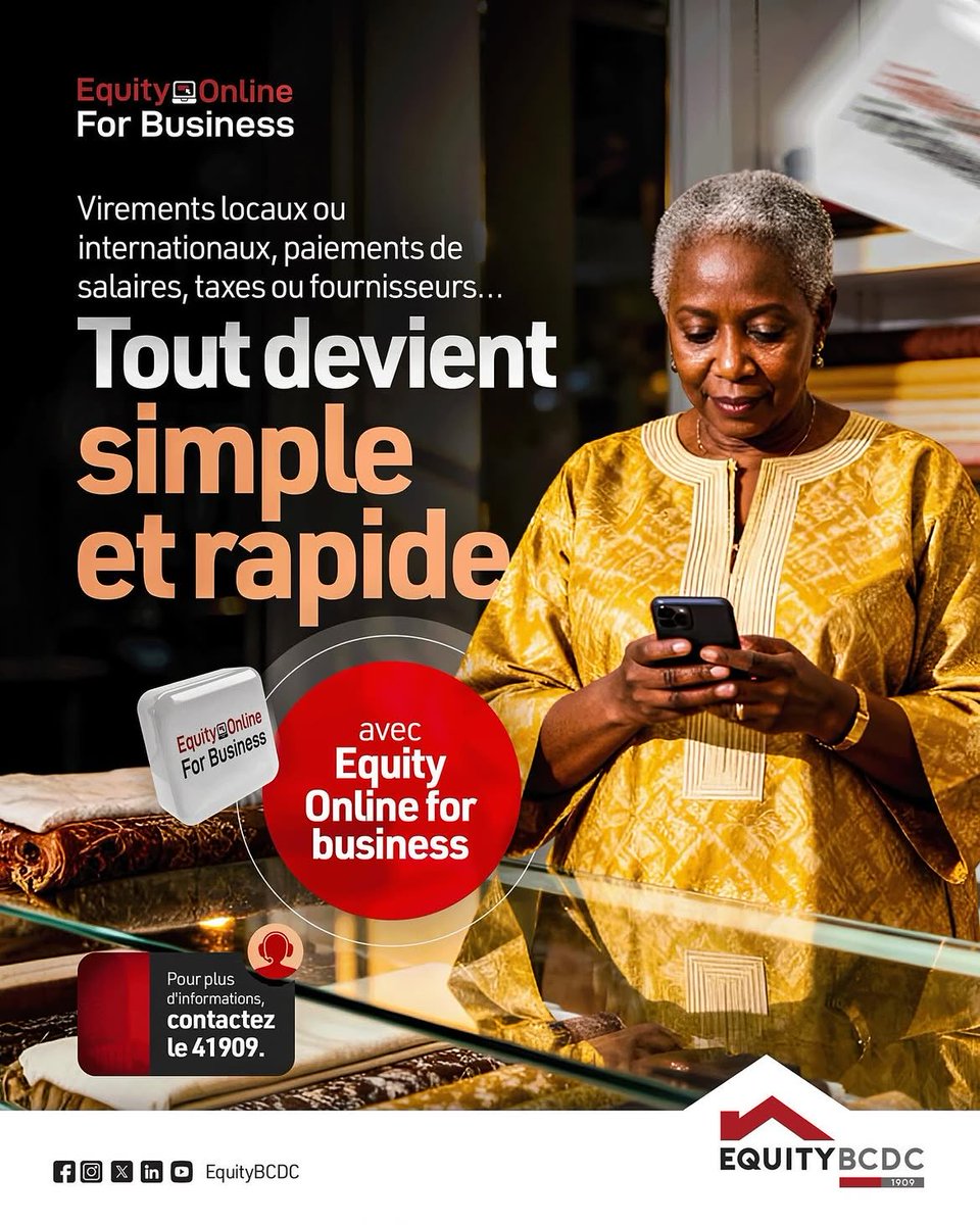 EquityBCDC's tweet photo. Avec Equity Online for Business, gérez votre entreprise en toute simplicité !
Virements locaux ou internationaux, paiements de salaires, taxes, fournisseurs… tout se fait rapidement, en quelques clics.

Pour plus d’informations, contactez-nous au 41909.

#EquityBCDC #EquityOnlineForBusiness