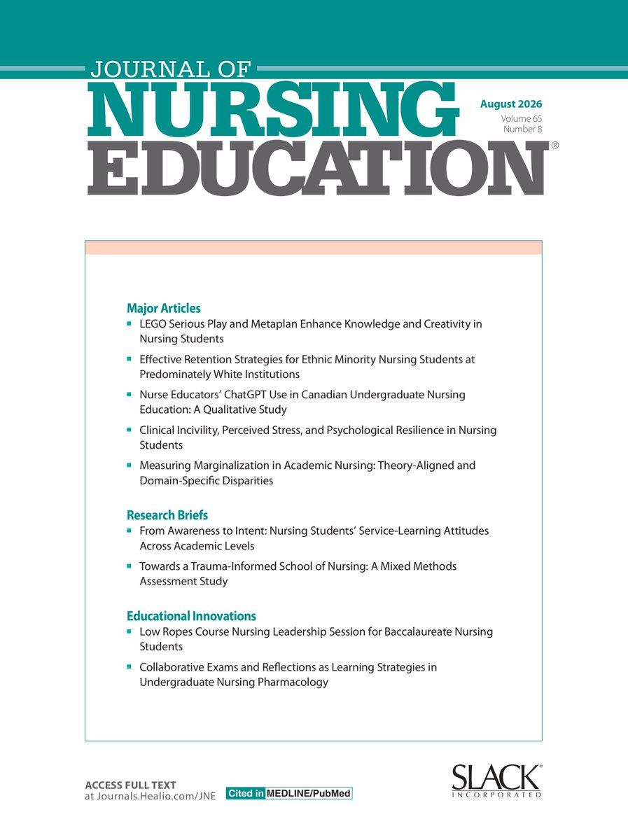 SLACKNursing's tweet photo. The  August Issue for JNE is here! Read the latest articles now: https://t.co/i7u8DrMgu1

#nursing #nursingeducation #newissue https://t.co/MuGJbm10PY