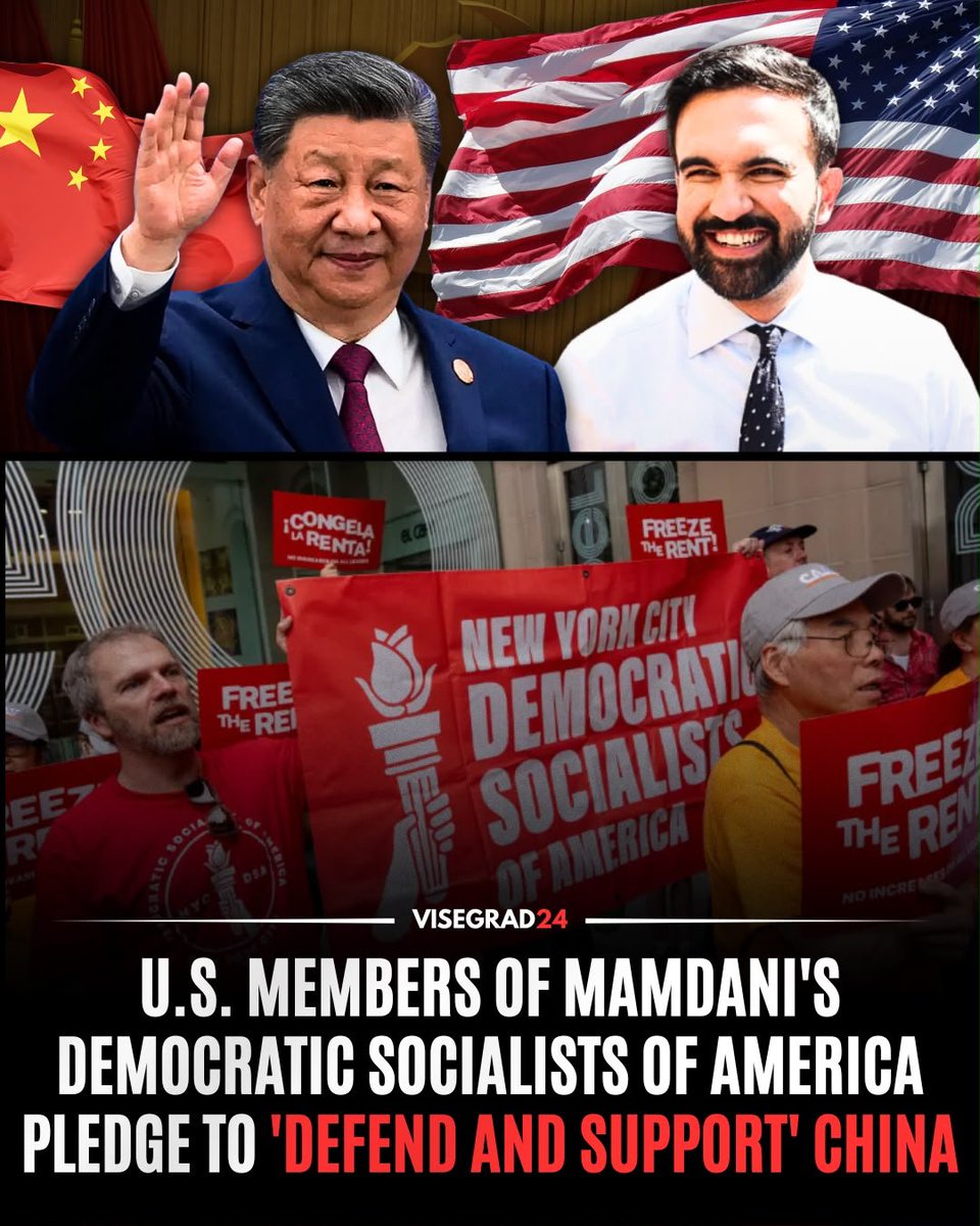 visegrad24's tweet photo. Around a dozen members of the Democratic Socialists of America (DSA), including members of the same organization as New York City Mayor Zohran Mamdani, have signed a public pledge to "support" and "defend" Chinese socialism. 

The pledge, organized by the UK-based Friends of Socialist China, states that the "survival of Chinese socialism is a crucial matter" and has attracted more than 950 signatories.

The controversy follows a series of DSA-linked delegations to China, where participants attended official events and praised aspects of China's political system.