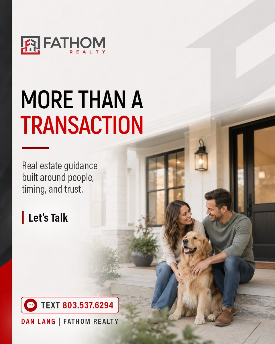 DanLangRealtor's tweet photo. Real estate is personal. The right guidance should respect the people, timing, goals, and trust involved in every move — because this is about more than a transaction.

Text Dan at 803.537.6294 when you’re ready to talk.

#FathomRealty #ClientFirst #RealEstateGuidance #HomeSelling #CallTheColonel