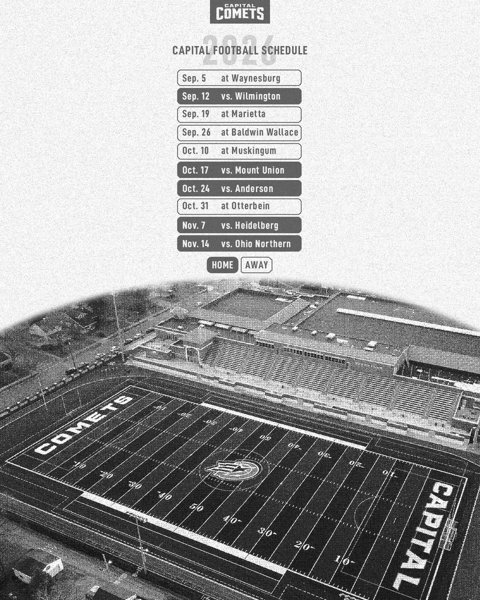 cap_athletics's tweet photo. ᴄᴀᴘɪᴛᴀʟ ꜰᴏᴏᴛʙᴀʟʟ ɪɴᴄᴏᴍɪɴɢ

@CapitalU_FB's schedule is here and the Comets get underway on September 5th at Waynesburg before playing their home opener at Bernlohr Stadium on September 12th vs. Wilmington! Mark your calendars now! 

#CapFam | #CapFB | #POTP https://t.co/3IdF5R9dDH