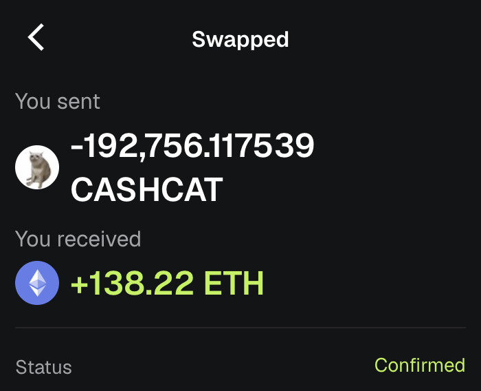 remibrc's tweet photo. $CASHCAT changed my life!

i sold my entire position and walked away with 120 ETH in profit, still insane to even type that

the most impressive thing about memecoins is how quickly everything can change

one trade can completely rewrite your life in a matter of days https://t.co/qb2mkyZdDC