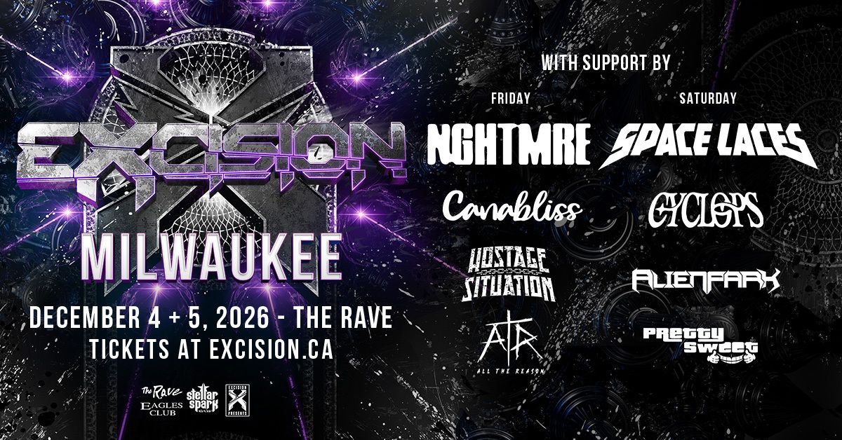 stellarspark's tweet photo. Bass heads, this is your moment 💀 The @Excision presale is LIVE with code HEADBANGER! Two nights at @TheRave:

NIGHT 1 (12/4): @NGHTMRE, @canablisss, @TheHostageMusic, @allthereason_
NIGHT 2 (12/5): @spacelaces, @thisiscyclops, @alienparkmusic, @PrettyFnSweet

Public on-sale Friday 10am. Secure yours TODAY → https://t.co/zsGoLgQS3k & https://t.co/6Ky7j9W2z1 ❌🦖