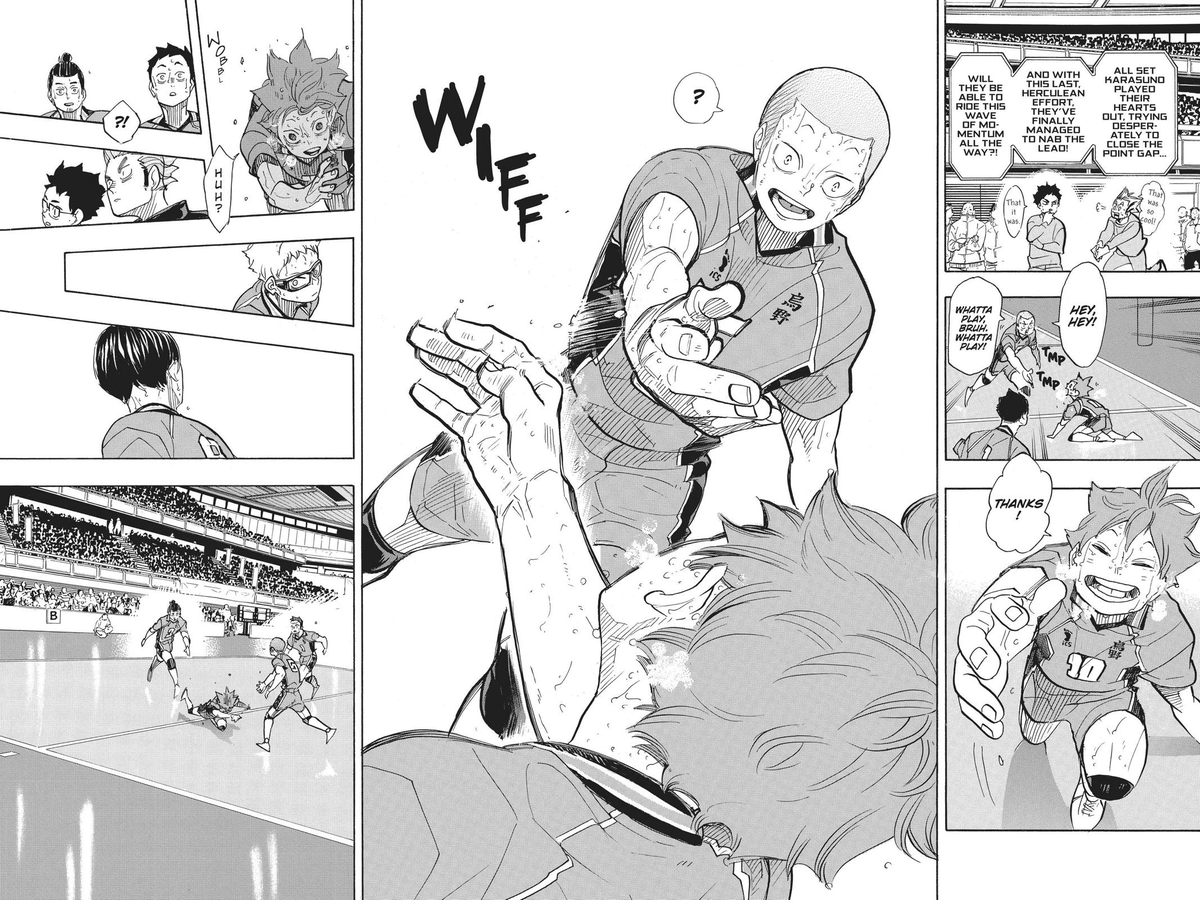 belatinysun's tweet photo. the fact that Tobio's expression is the only one we can't see in this panel when Shoyo falls on the court 💔💔 https://t.co/ojnEMwFsNk