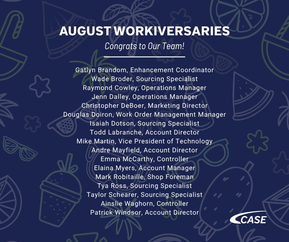 CaseFMS's tweet photo. August is bringing the milestones! 🎉

We’re celebrating the Case team members adding another year to their story with us. Thank you for the energy, expertise, and personality you bring to the team.

Drop a 🎉 in the comments and help us celebrate our August anniversaries! https://t.co/Ta4YFe9h7g